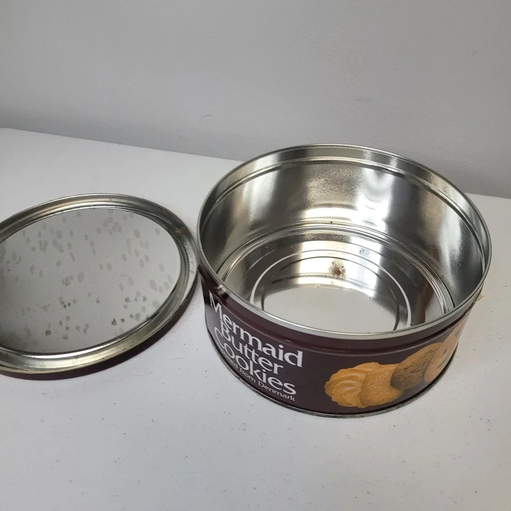 Mermaid Butter Cookies Denmark Vintage Empty Round‎ Tin 16 oz 1 lb